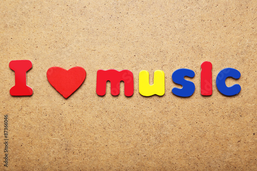 Fotografie I love music word made of colorful magnets