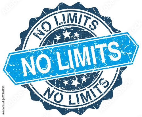 no limits blue round grunge stamp on white