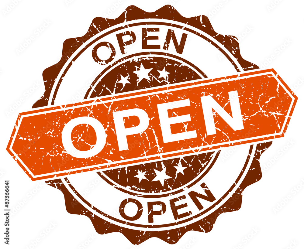 Obraz premium open orange round grunge stamp on white