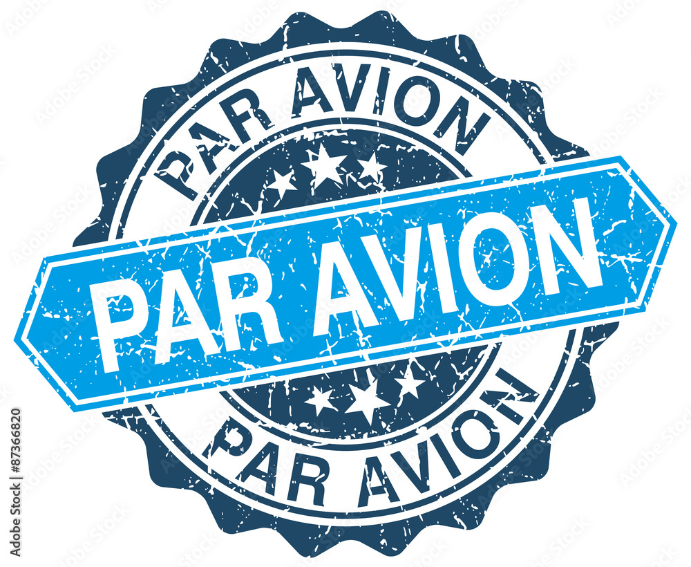 Fototapeta premium par avion blue round grunge stamp on white