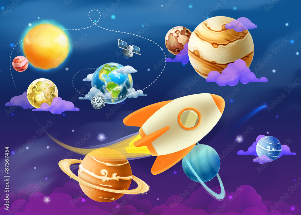 Naklejka premium Solar system of planets, vector illustration
