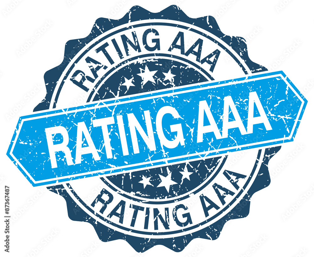 rating aaa blue round grunge stamp on white