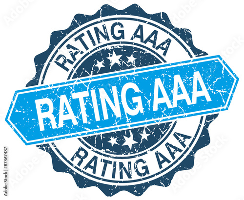 rating aaa blue round grunge stamp on white