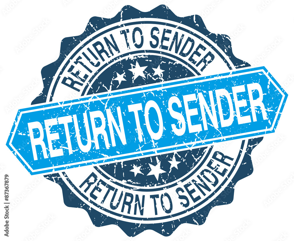 return to sender blue round grunge stamp on white