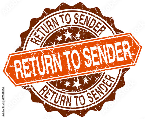return to sender orange round grunge stamp on white