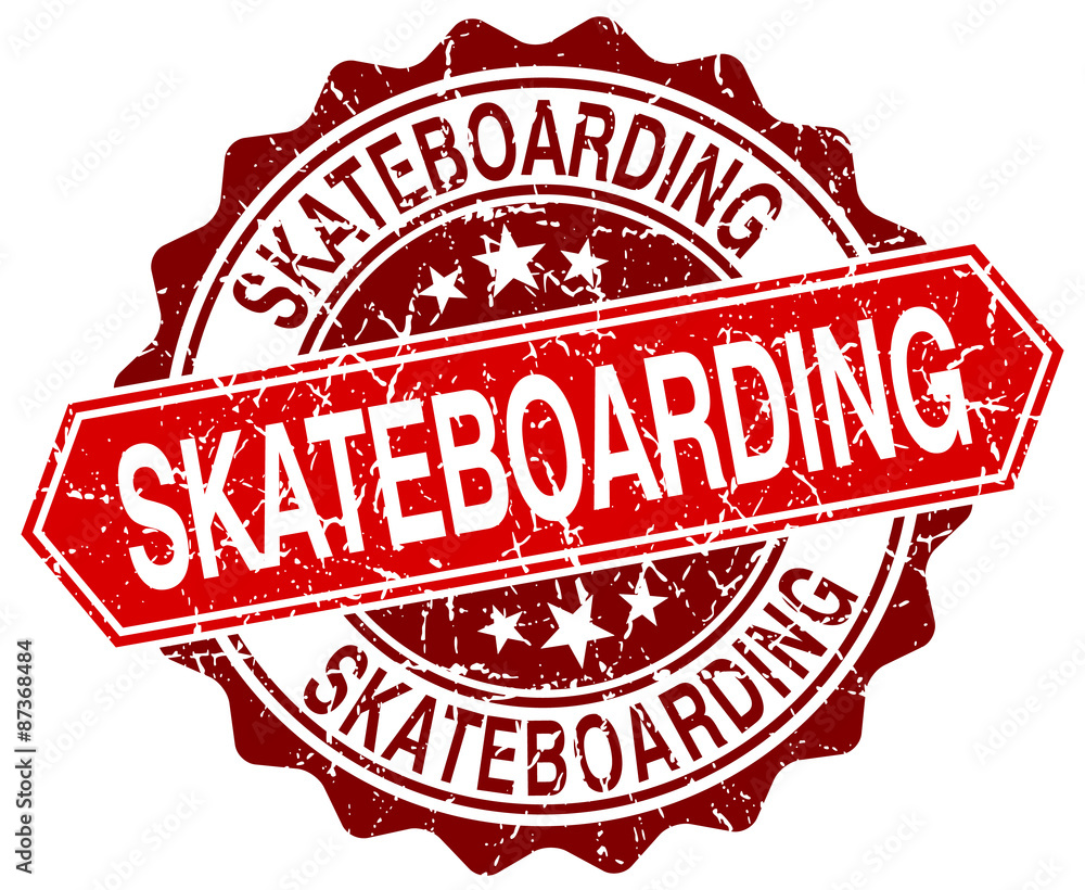 skateboarding red round grunge stamp on white