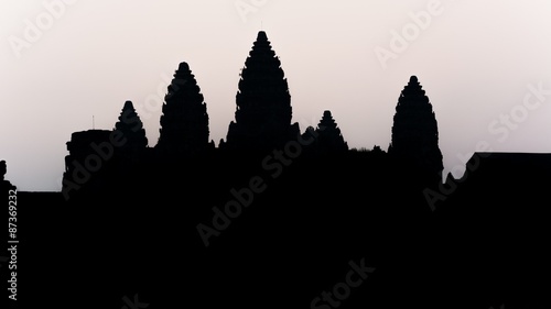 a silhouette of the famous angkor wat temple in cambodia