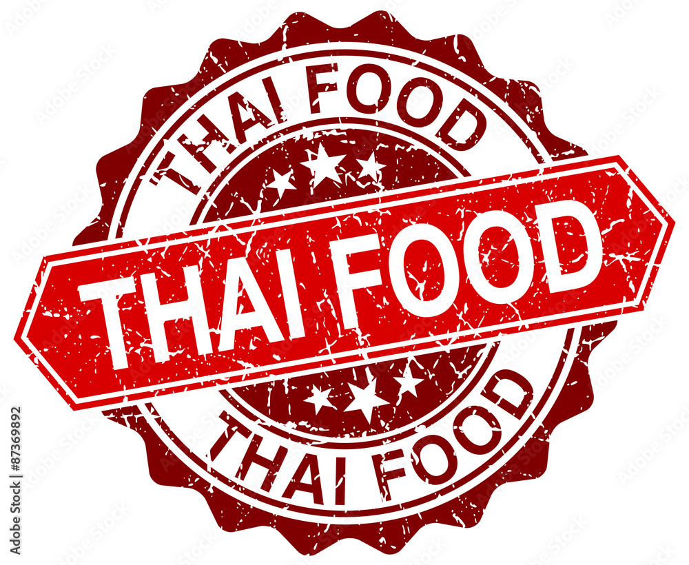 thai food red round grunge stamp on white