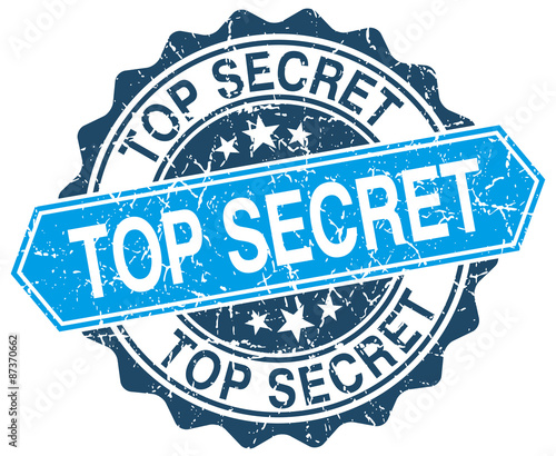 top secret blue round grunge stamp on white