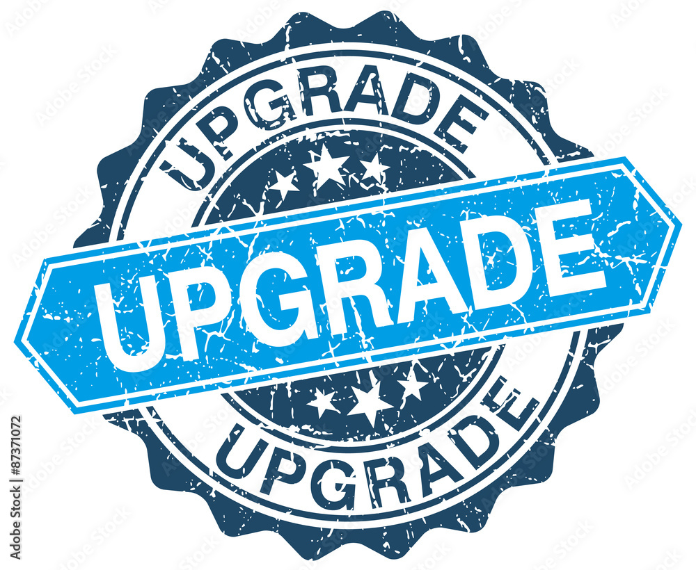 upgrade blue round grunge stamp on white upgrade blue round grunge stamp on white