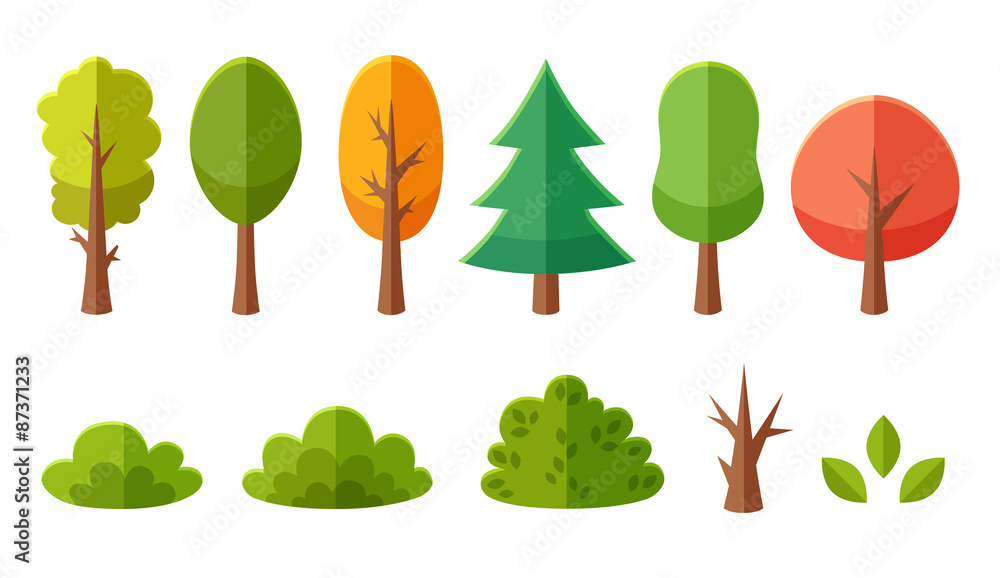 Isolated cartoon trees and bushes pack