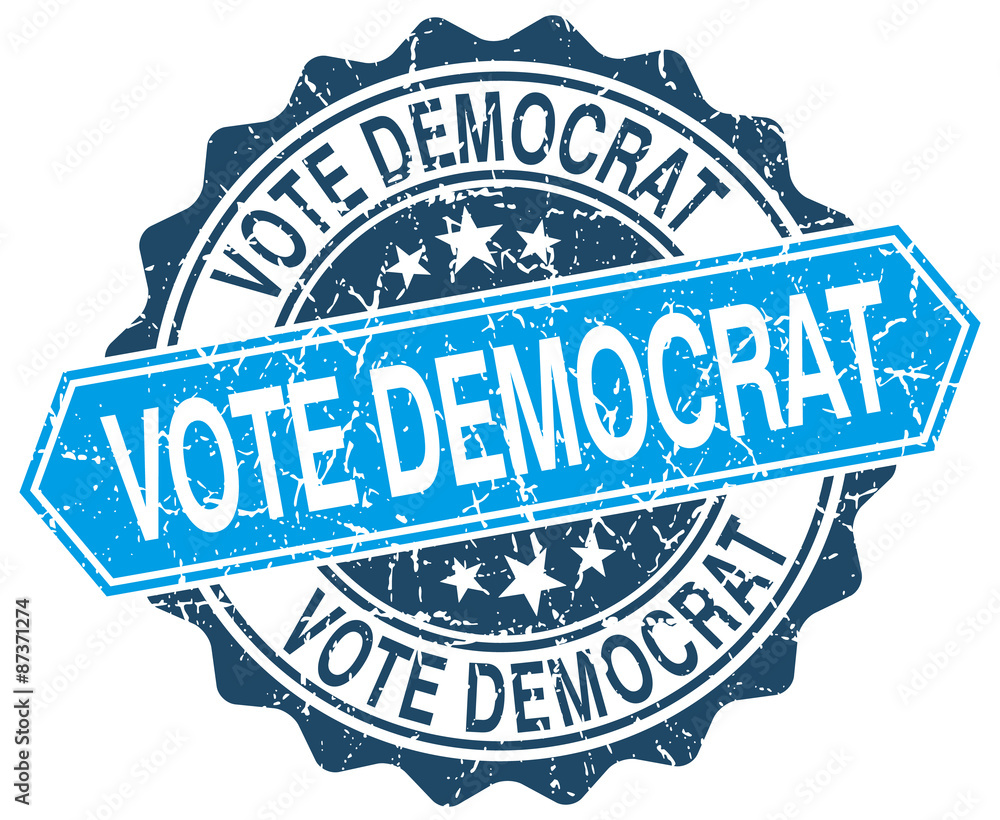 vote democrat blue round grunge stamp on white