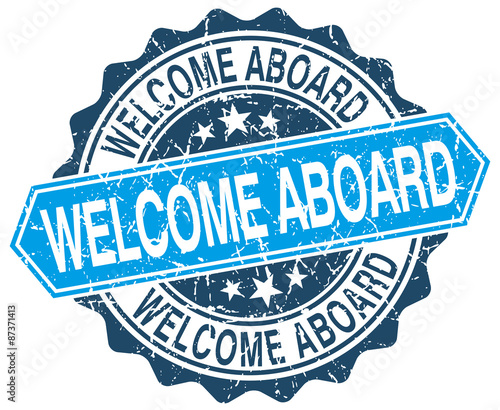 welcome aboard blue round grunge stamp on white