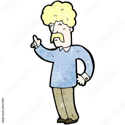 cartoon mustache man with idea