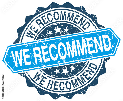 we recommend blue round grunge stamp on white