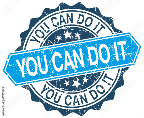 you can do it blue round grunge stamp on white