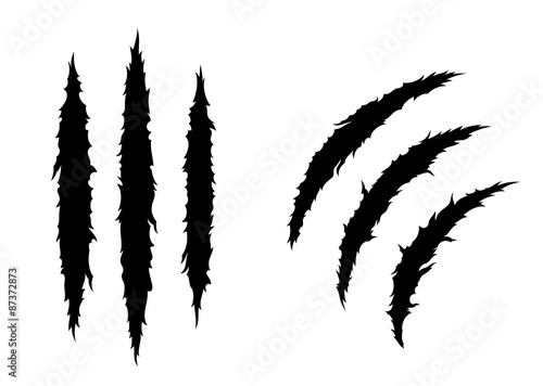 Monster claw, hand scratch, rip through white background