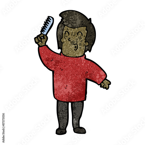 cartoon man combing hair