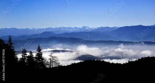 Himalayan mountain range over cloud in Shangri-La, China
