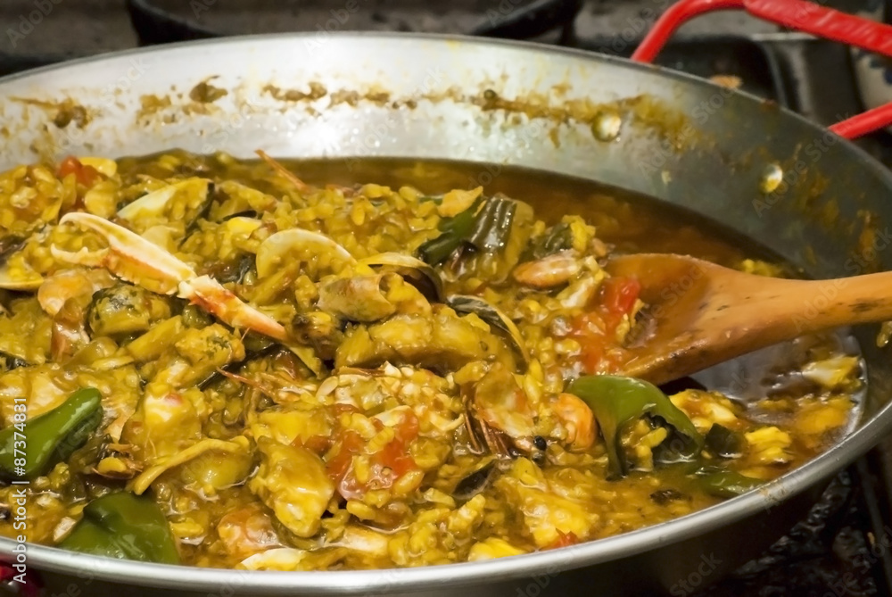 Fototapeta premium Rice with seafood cooking