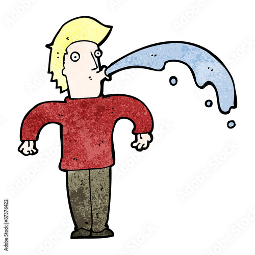 cartoon man spitting water