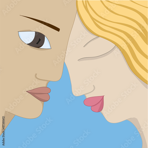 Romantic vector illustration of lovers faces in profile