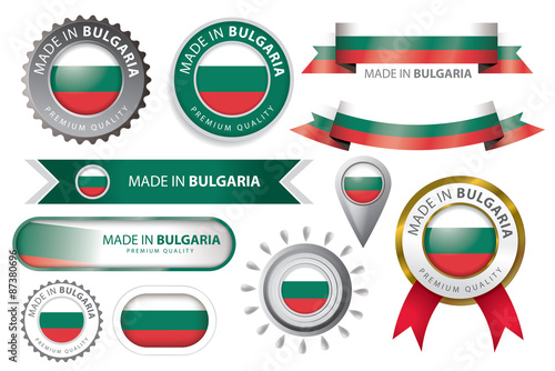 Made in Bulgaria Seal, Bulgarian Flag Background (Vector Art)