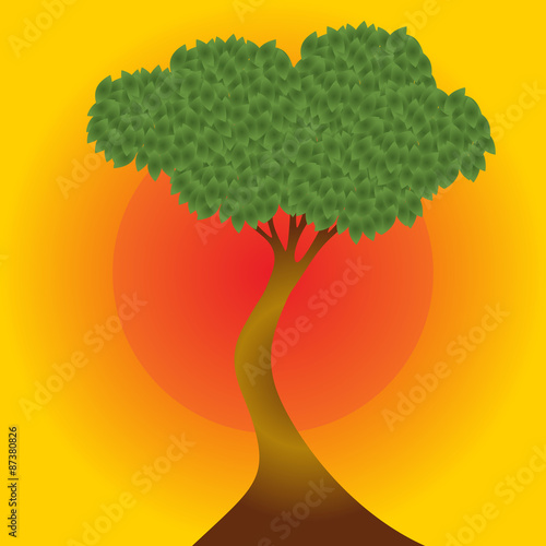 Vector african tree on the sunset background
