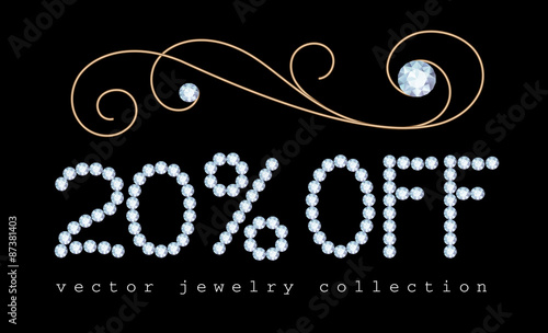 20 percent off banner with diamond jewelry letters