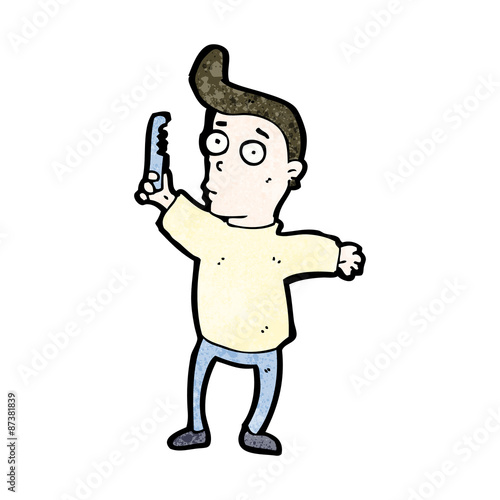 cartoon man combing hair