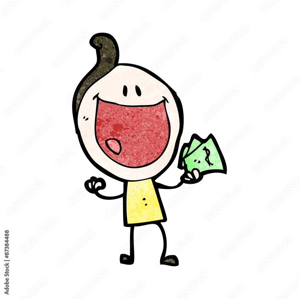 cartoon happy doodle man holding cash Stock Vector | Adobe Stock