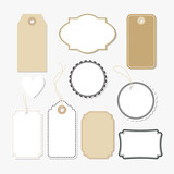 Set of various blank paper tags, labels, isolated vectors