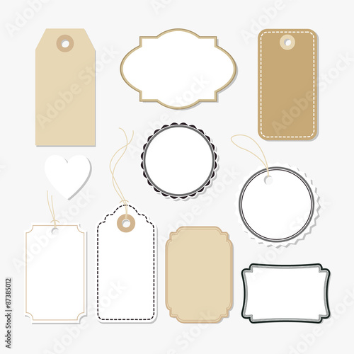 Set of various blank paper tags, labels, isolated vectors