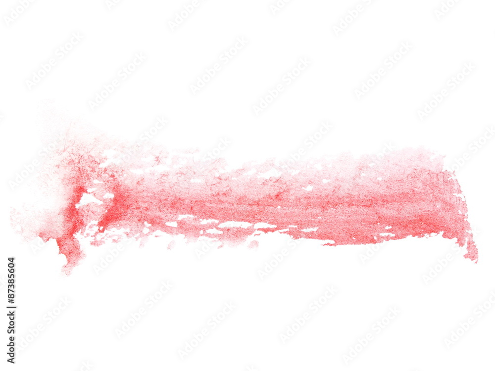 Red watercolor hand painted brush strokes isolated on white background, grunge paper texture