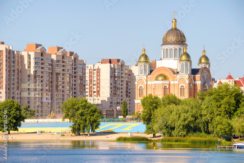 Cathedral of Intercession of the Mother of God, in Kiev, with a Tamga, a Tatarian symbol, painted on the ground photo