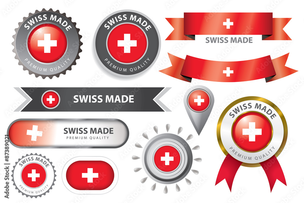 Made in Switzerland Seal, Swiss Flag (Vector Art) Made in Switzerland Seal, Swiss Flag (Vector Art)