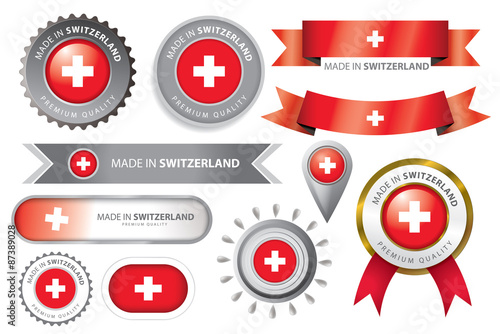 Made in Switzerland Seal, Swiss Flag (Vector Art)