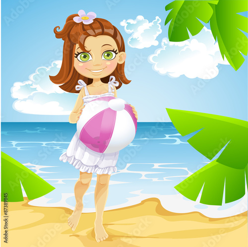 Cute little girl at the sunny beach