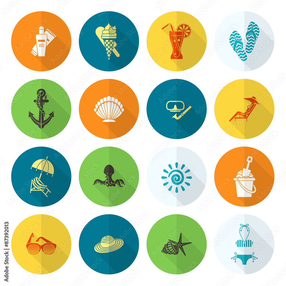 Summer and Beach Simple Flat Icons Summer and Beach Simple Flat Icons