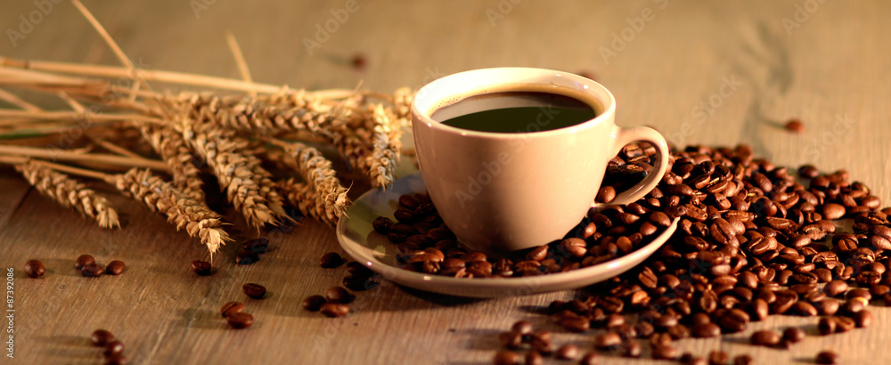 Fototapeta premium Kawa, filiżanka kawy, rano