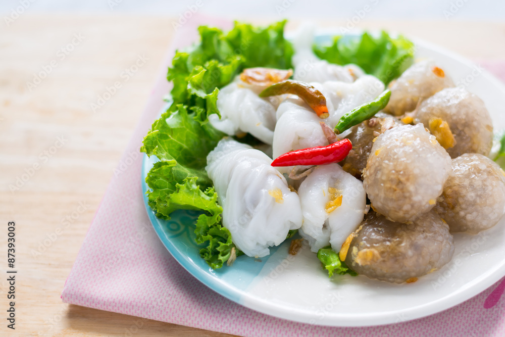 Thai Traditional Dessert, Tapioca balls with pork filling serve Thai Traditional Dessert, Tapioca balls with pork filling serve