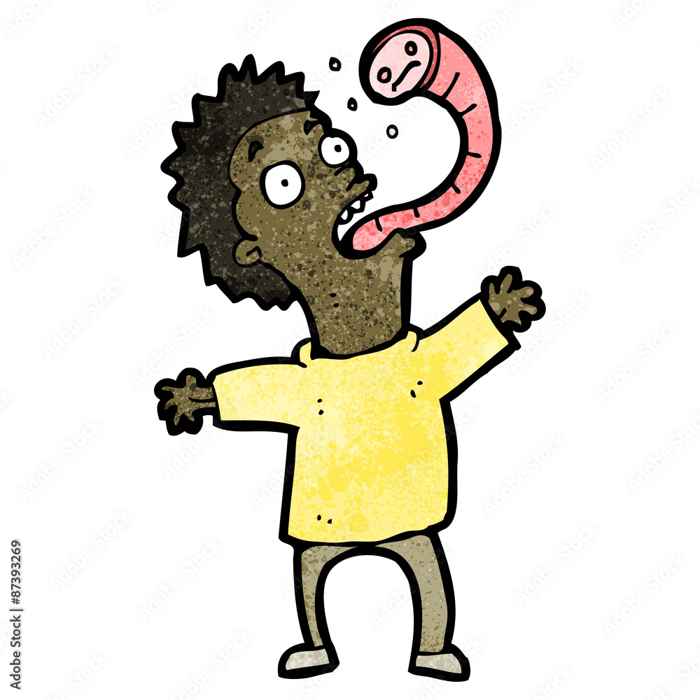 cartoon man with parasitic worm cartoon man with parasitic worm