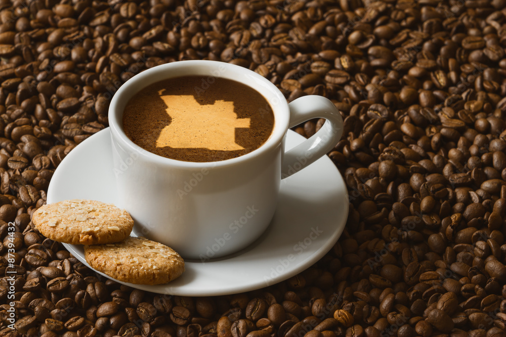 Still life - coffee with map of Angola