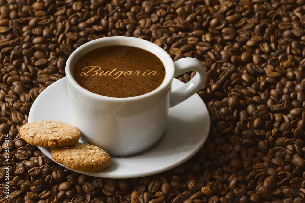 Fototapeta premium Still life - coffee with text Bulgaria