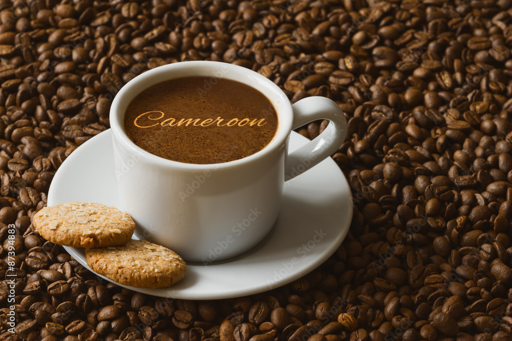 Fototapeta premium Still life - coffee with text Cameroon