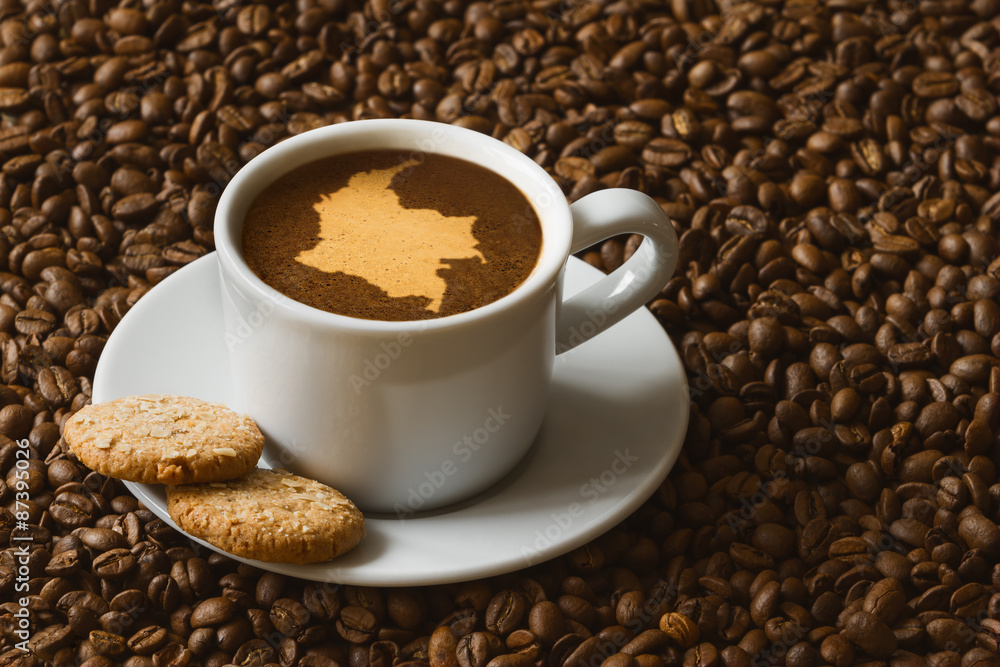 Still life - coffee with map of Colombia