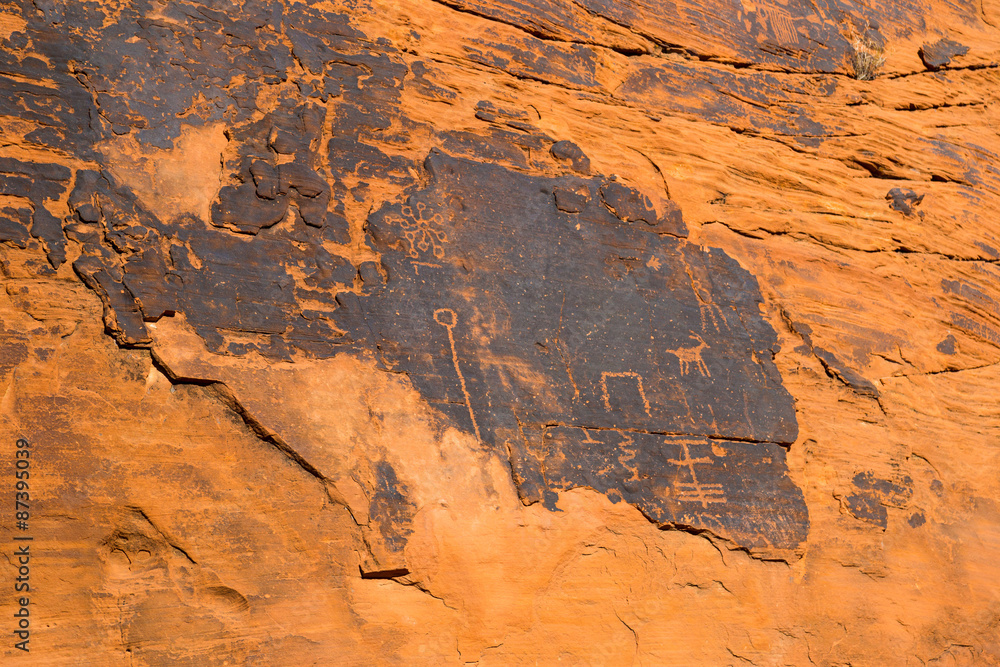Ancient rock art and carving in Valley of Fire State Park, South