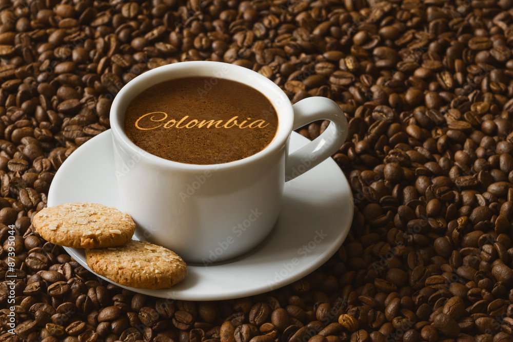 Fototapeta premium Still life - coffee with text Colombia