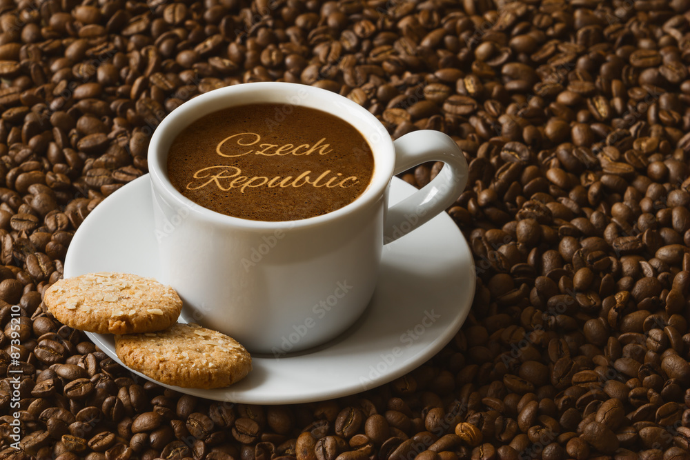Fototapeta premium Still life - coffee with text Czech Republic