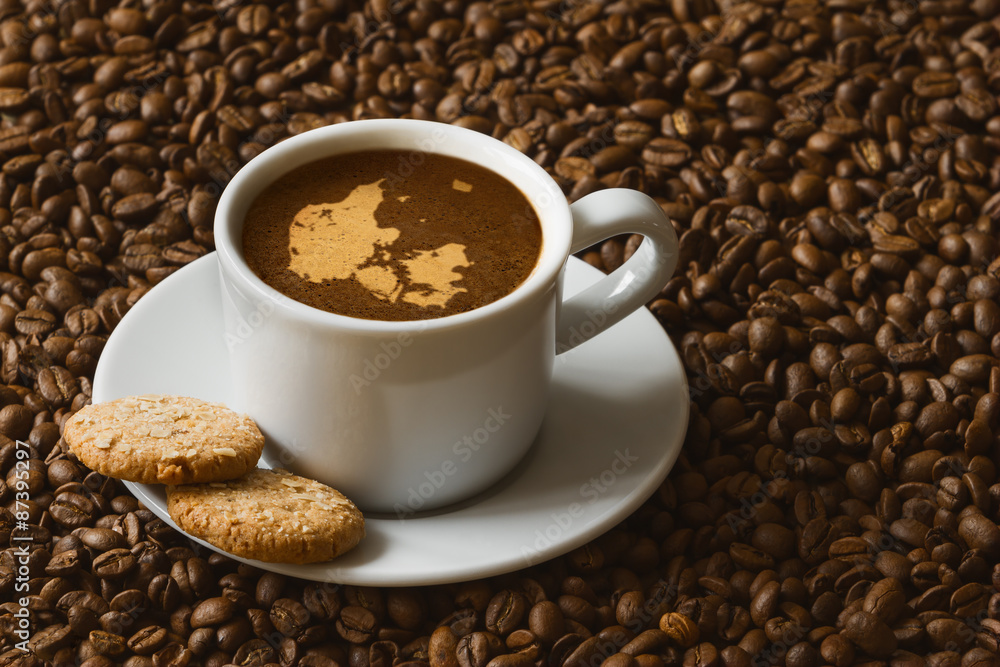 Fototapeta premium Still life - coffee with map of Denmark